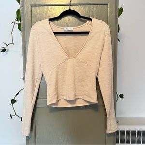 Cream Cropped Ribbed Long Sleeve